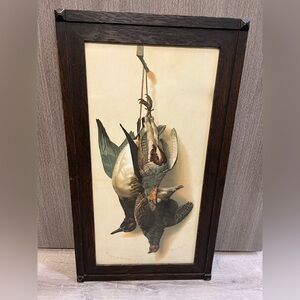 Vintage Duck Hunting Art Print with Dark Wood Frame, embossed chromolithograph